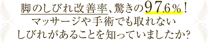 脚のしびれ改善率、驚きの97.6％！マッサージや手術でも取れないしびれがあることを知っていましたか？